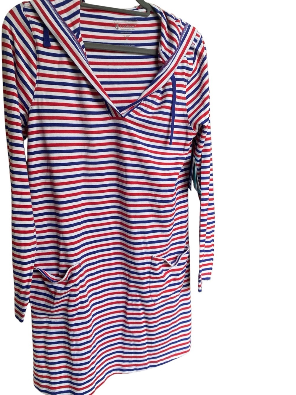 Coolibar Red, White & Blue Beach Cover-Up Hoodie Dress UPF50 NWT Size M